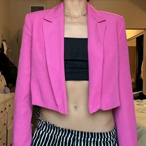 ZARA pink linen cropped blazer